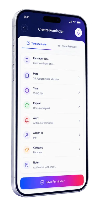 Ping Me create reminder app screen